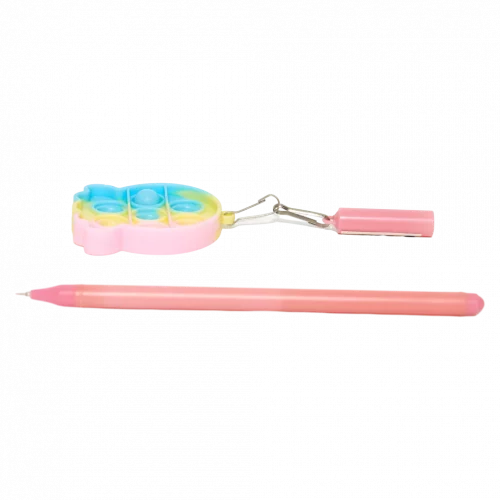 MUMUSO Gelstift mit Silikonanhänger (Rosa), aus Kunststoff – praktischer Anti-Stress Stift für den Schulbedarf.