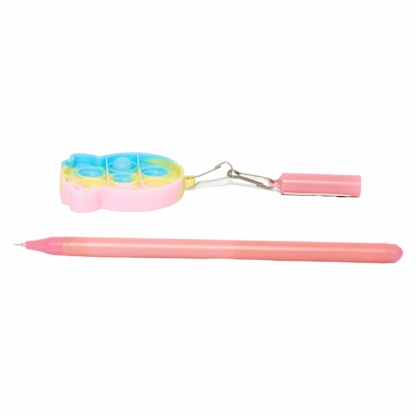 MUMUSO Gelstift mit Silikonanhänger (Rosa), aus Kunststoff – praktischer Anti-Stress Stift für den Schulbedarf.