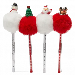 MUMUSO Gelstift mit Pompon und Weihnachtsbaum, rot – kreativer Weihnachtsstift für Kinder und Geschenkidee.