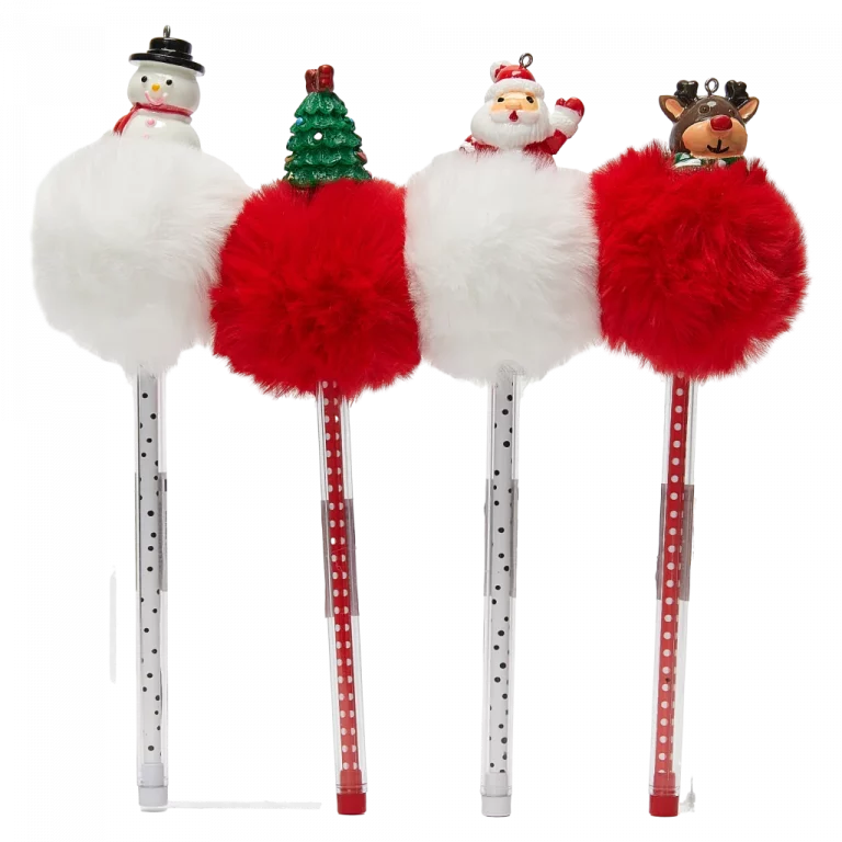 MUMUSO Gelstift mit Pompon und Weihnachtsbaum, rot – kreativer Weihnachtsstift für Kinder und Geschenkidee.