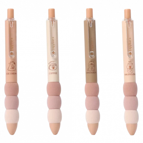 MUMUSO 4er-Set Gelstifte mit Capybara, beige Töne – hochwertige Gelstifte für kreative Notizen und Büro.