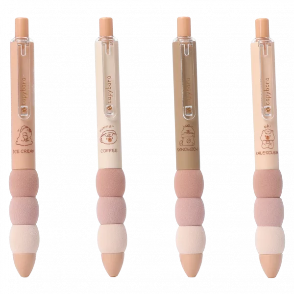 MUMUSO 4er-Set Gelstifte mit Capybara, beige Töne – hochwertige Gelstifte für kreative Notizen und Büro.