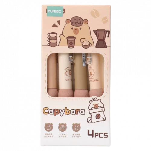 MUMUSO 4er-Set Gelstifte mit Capybara, beige Töne – hochwertige Gelstifte für kreative Notizen und Büro.