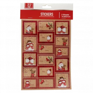 MUMUSO Geschenkanhänger Sticker Weihnachten, 32 Stück mit Folienprägung in Rot/Natur – dekorative Weihnachtssticker für Geschenke.