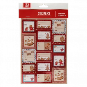 MUMUSO Geschenkaufkleber Weihnachten, 32 Stück, rot – Weihnachtssticker für Geschenke mit Lebkuchen und Sternen.