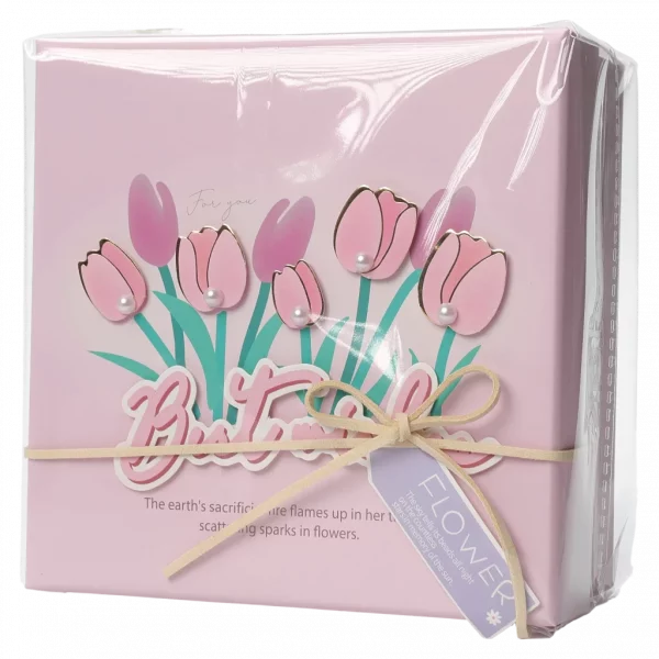 MUMUSO rechteckige Geschenkbox (M) mit Tulpen, rosa – elegante Geschenkverpackung für kleine Geschenke mit Blumenmuster.