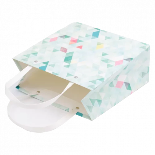 MUMUSO Geschenkpapier-Tasche klein mit geometrischem Print in Bunt – stabile Geschenktasche für kleine Geschenke.