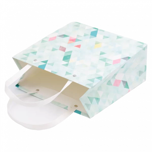 MUMUSO Geschenkpapier-Tasche klein mit geometrischem Print in Bunt – stabile Geschenktasche für kleine Geschenke.