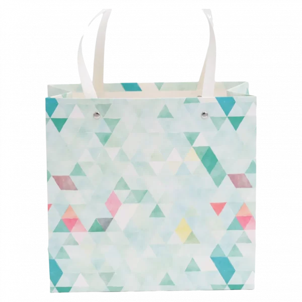 MUMUSO Geschenkpapier-Tasche klein mit geometrischem Print in Bunt – stabile Geschenktasche für kleine Geschenke.