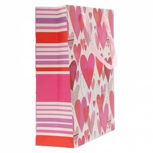 MUMUSO Geschenktasche mittel mit Herz, Papiertragetasche in Rosa für Geschenkverpackung zu Geburtstagen oder Anlässen.