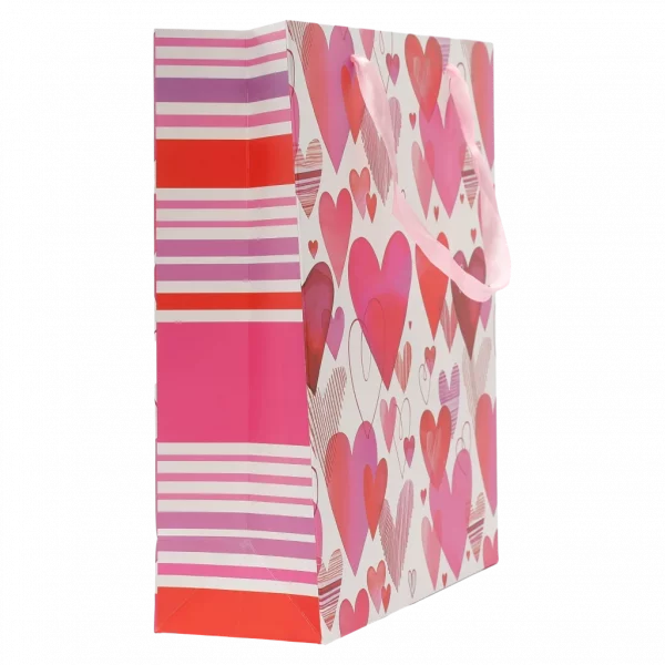 MUMUSO Geschenktasche mittel mit Herz, Papiertragetasche in Rosa für Geschenkverpackung zu Geburtstagen oder Anlässen.