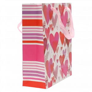 MUMUSO Geschenktasche aus Papier, klein, mit Herz-Print in Rot und Rosa – ideale Geschenktüte für romantische Anlässe.