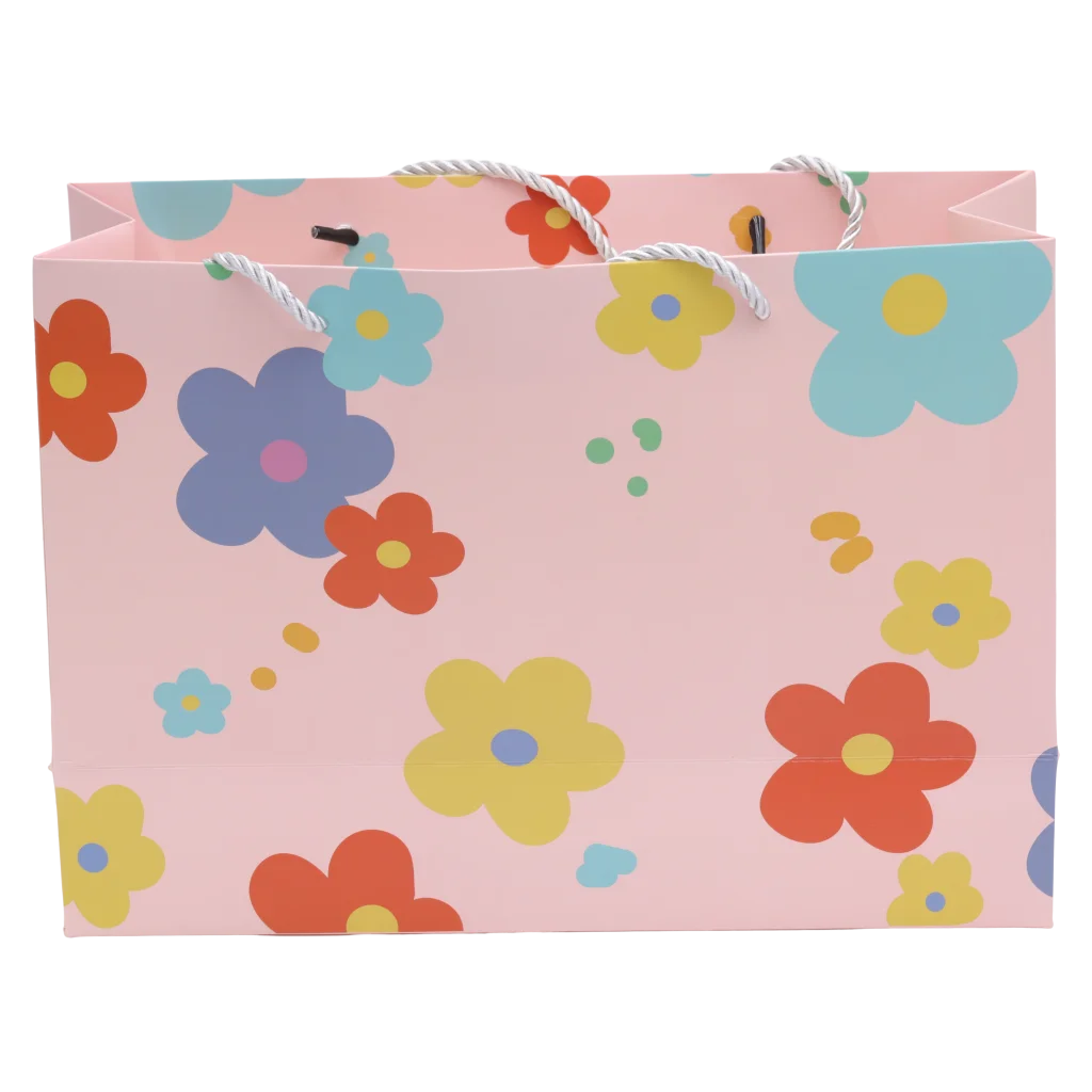 mumuso_geschenktasche_papier_mittel_blumen_mehrfarbig_3.webp MUMUSO Geschenktasche aus Papier, mittelgroß, mit bunten Blumen, ideal als Geschenkverpackung für Geburtstage.
