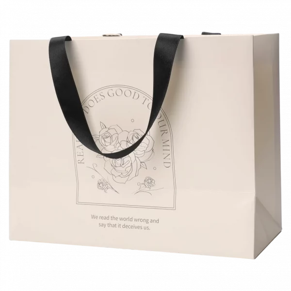 MUMUSO Geschenktasche rechteckig mit Blumen und schwarzem Henkel – elegante Geschenkverpackung für verschiedene Anlässe.