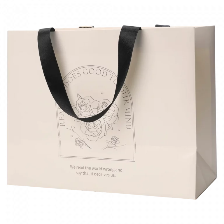 MUMUSO Geschenktasche rechteckig mit Blumen und schwarzem Henkel – elegante Geschenkverpackung für verschiedene Anlässe.