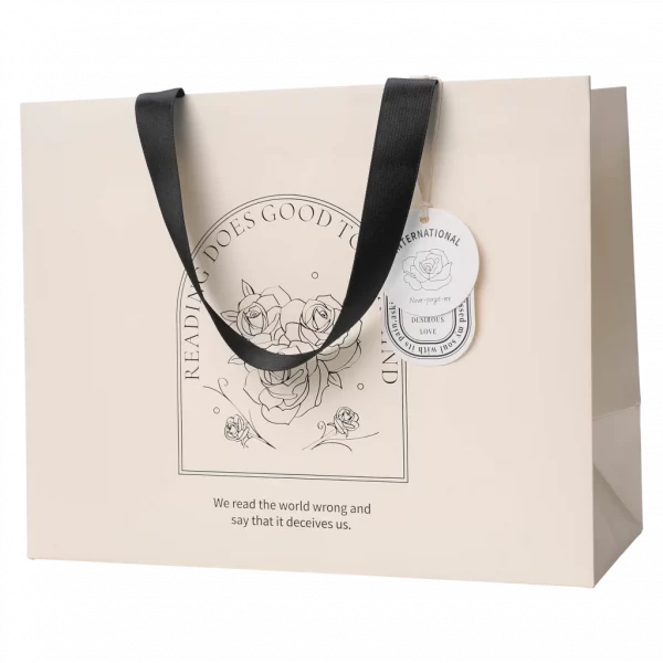 MUMUSO Geschenktasche rechteckig mit Blumen und schwarzem Henkel – elegante Geschenkverpackung für verschiedene Anlässe.
