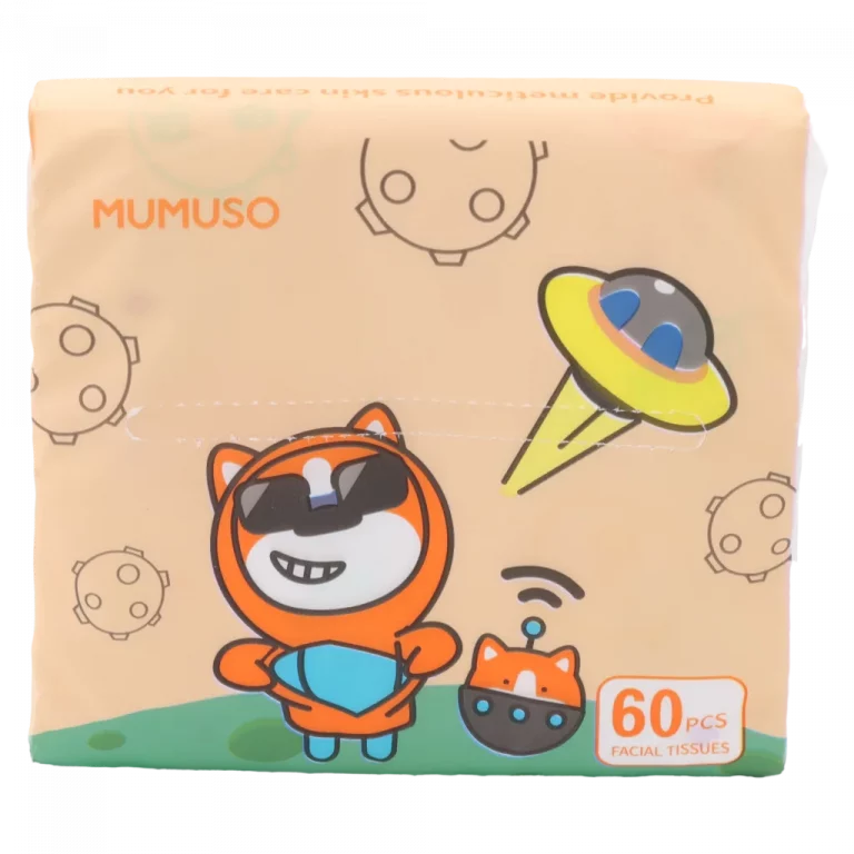 MUMUSO Gesichts-Taschentücher aus Zellstoff, 60 Stück, mit orangefarbenem Cartoon-Print – weiche Papiertaschentücher für empfindliche Haut.