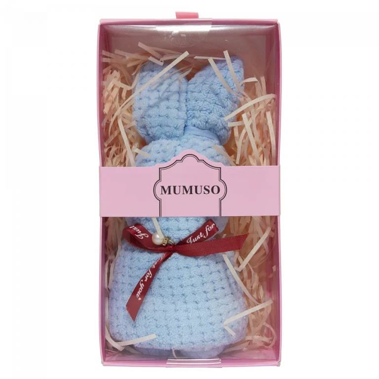 MUMUSO Gesichtshandtuch aus Coral Fleece als Hase, Geschenkbox (blau) – weiches Handtuch für empfindliche Haut.