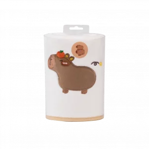 MUMUSO Gesichtshandtuch aus Florgarn mit Capybara, Braun – weiches Handtuch für empfindliche Haut im Tier-Design.