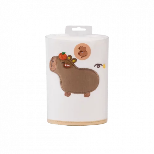 MUMUSO Gesichtshandtuch aus Florgarn mit Capybara, Braun – weiches Handtuch für empfindliche Haut im Tier-Design.