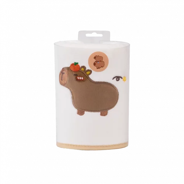 MUMUSO Gesichtshandtuch aus Florgarn mit Capybara, Braun – weiches Handtuch für empfindliche Haut im Tier-Design.