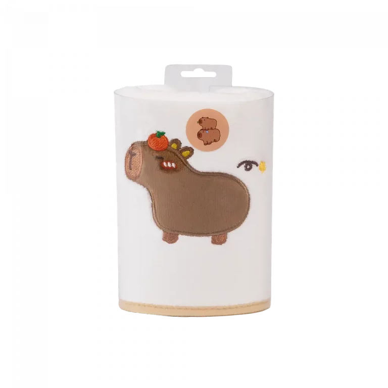 MUMUSO Gesichtshandtuch aus Florgarn mit Capybara, Braun – weiches Handtuch für empfindliche Haut im Tier-Design.