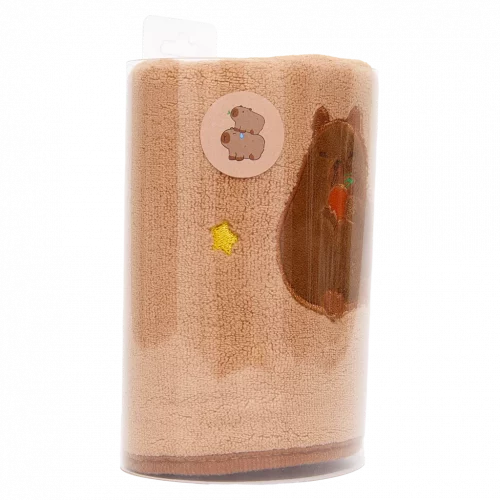 MUMUSO Gesichtshandtuch aus Florgarn mit Capybara, Braun – weiches Handtuch für empfindliche Haut im Tier-Design.