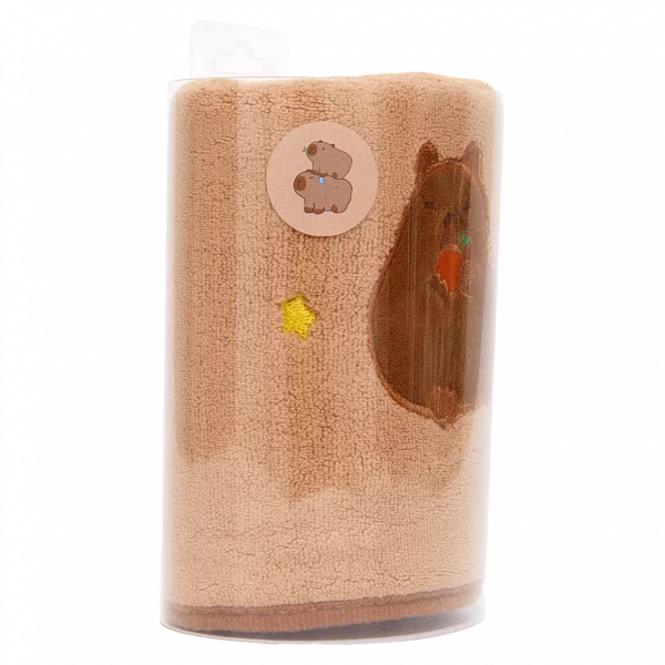MUMUSO Gesichtshandtuch aus Florgarn mit Capybara, Braun – weiches Handtuch für empfindliche Haut im Tier-Design.