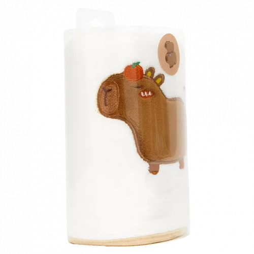 MUMUSO Gesichtshandtuch aus Florgarn mit Capybara, Braun – weiches Handtuch für empfindliche Haut im Tier-Design.