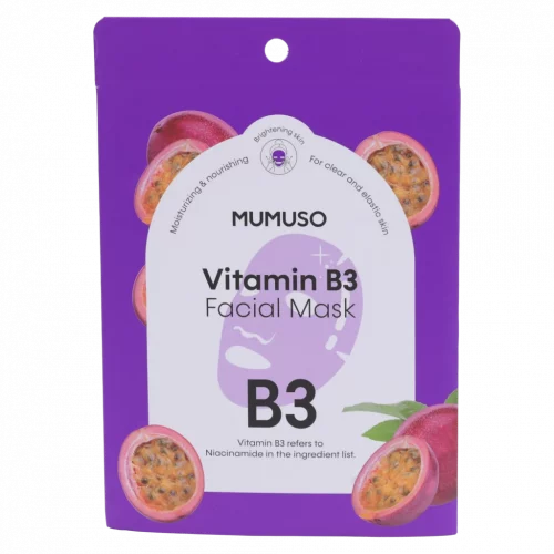 MUMUSO Gesichtsmaske Vitamin B3 (lila), feuchtigkeitsspendende Pflegemaske mit Niacinamid für intensive Gesichtspflege.