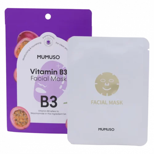 MUMUSO Gesichtsmaske Vitamin B3 (lila), feuchtigkeitsspendende Pflegemaske mit Niacinamid für intensive Gesichtspflege.