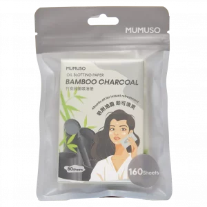 MUMUSO Gesichtspapier mit Bambus-Aktivkohle, 160 Blätter (Hellgrau) – Oil Control Papier für fettige Haut im praktischen Format.