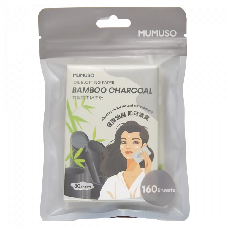 MUMUSO Gesichtspapier mit Bambus-Aktivkohle, 160 Blätter (Hellgrau) – Oil Control Papier für fettige Haut im praktischen Format.