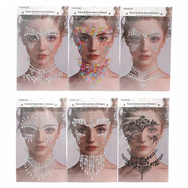 MUMUSO Gesichtssticker mit Glitzer für Gesicht und Hals, wiederverwendbare Sticker in Weiß, ideales Party Make-up.