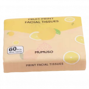 MUMUSO Gesichtstaschentücher aus Naturzellstoff, 60 Blatt, mit Frucht-Print (Zitrone) – sanfte Pflege, ideal für unterwegs.