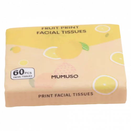 MUMUSO Gesichtstaschentücher aus Naturzellstoff, 60 Blatt, mit Frucht-Print (Zitrone) – sanfte Pflege, ideal für unterwegs.