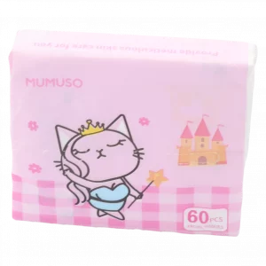 MUMUSO Gesichtstücher aus Zellstoff mit Katze, 60 Stück, rosa – Papiertaschentücher für empfindliche Haut.