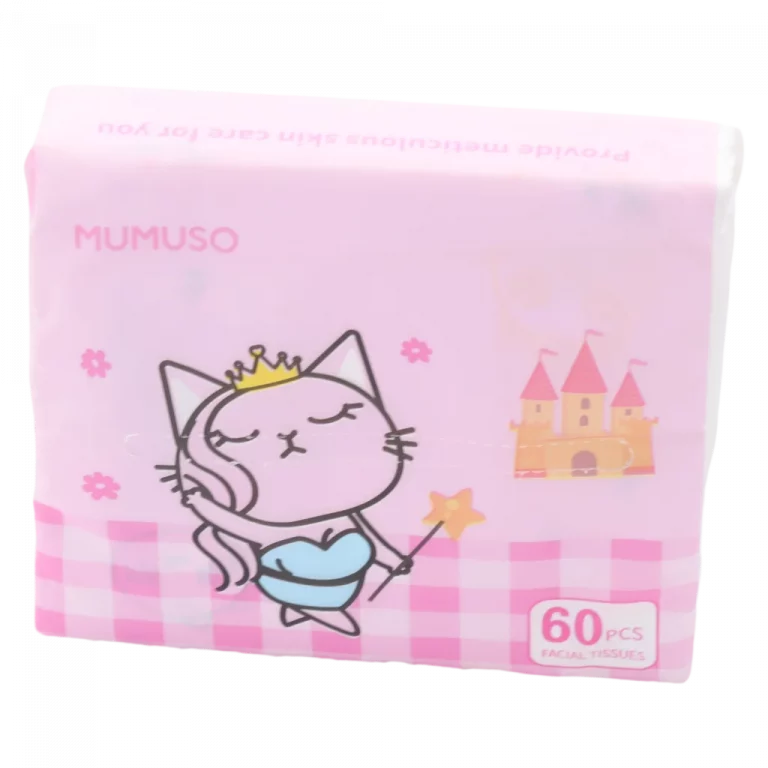 MUMUSO Gesichtstücher aus Zellstoff mit Katze, 60 Stück, rosa – Papiertaschentücher für empfindliche Haut.