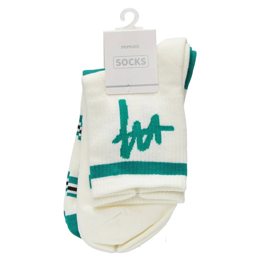 MUMUSO gestreifte Mini-Crew Herrensocken aus Baumwoll-Mix, weiß mit grünem Streifen – bequeme Herrensocken für den Alltag.