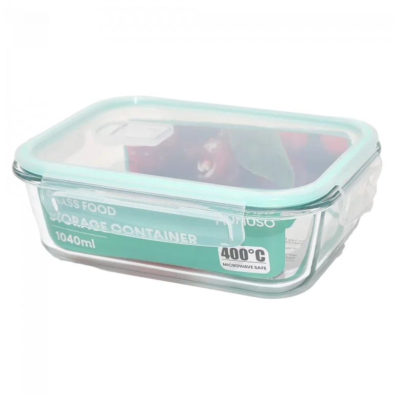 MUMUSO Glas Frischhaltedose, rechteckig, 1040 ml (Mint) mit Deckel – praktische Glasbox für Lebensmittelaufbewahrung.