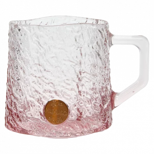 MUMUSO Glas-Tasse aus Natrium-Calcium-Glas, 260 ml (Rosa) mit Kirschblüten – hochwertiger Trinkbecher für Heißgetränke.