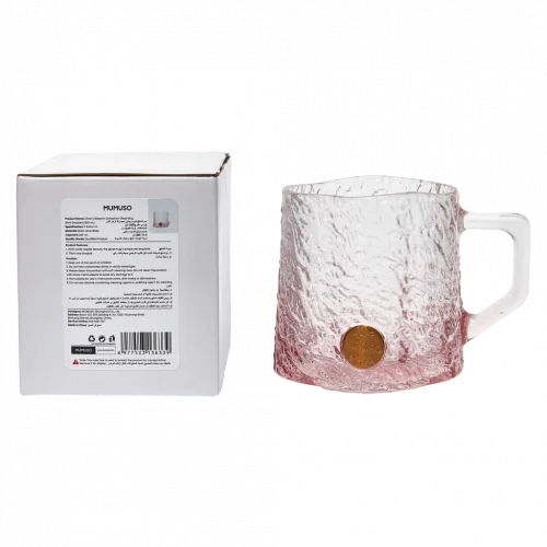MUMUSO Glas-Tasse aus Natrium-Calcium-Glas, 260 ml (Rosa) mit Kirschblüten – hochwertiger Trinkbecher für Heißgetränke.