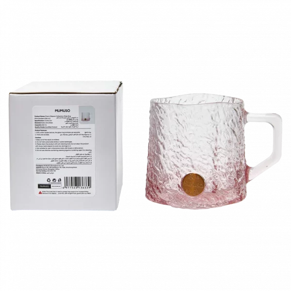 MUMUSO Glas-Tasse aus Natrium-Calcium-Glas, 260 ml (Rosa) mit Kirschblüten – hochwertiger Trinkbecher für Heißgetränke.