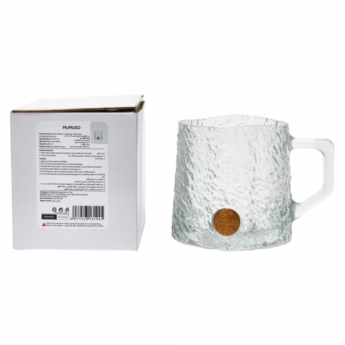 MUMUSO Glasbecher für Kaffee und Tee, 260 ml, aus Natrium-Calcium-Glas mit strukturiertem Muster, transparent.