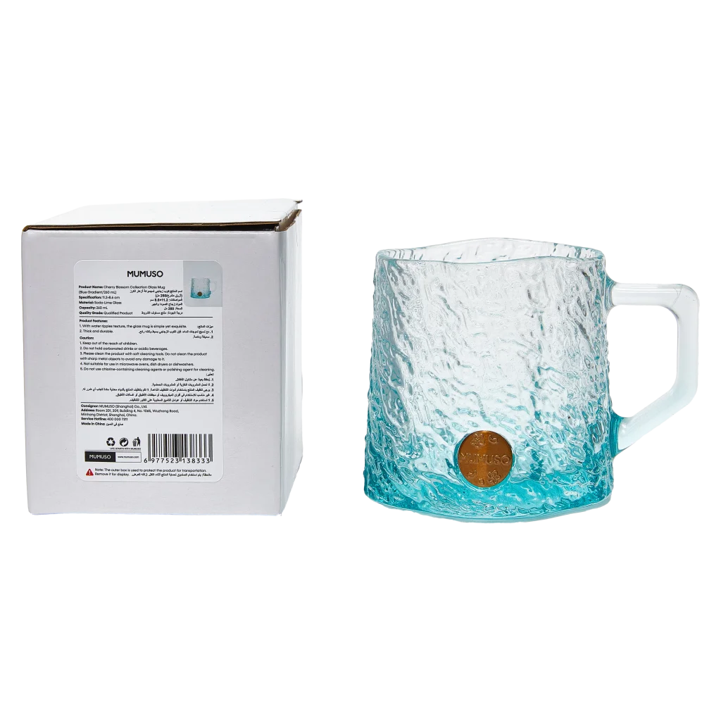 mumuso_glastasse_natrium-calcium-glas_260ml_blau_2.webp MUMUSO Glastasse aus Natrium-Calcium-Glas, 260 ml (Blau) – moderne Haushaltstasse mit Farbverlauf für heiße Getränke.