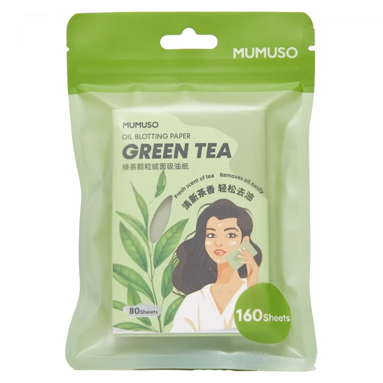 MUMUSO Green Tea Blotting Paper für das Gesicht, 160 Blatt (Grün) – Öl-absorbierendes Papier für ölige Haut.