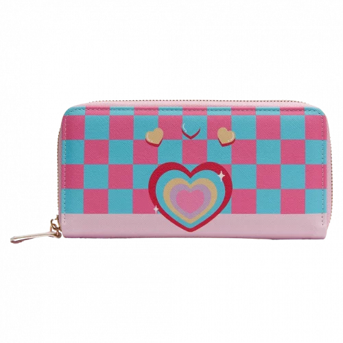 MUMUSO Geldbörse Damen aus Kunstleder in Pink – große Damen Geldbörse mit Reißverschluss und Herzmuster, ideal für Karten.