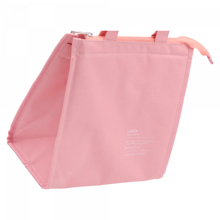 MUMUSO Lunchbag groß aus Stoff-Textil mit Aluminiumfolie in Rosa – isolierte Tasche für Essen und Getränke.