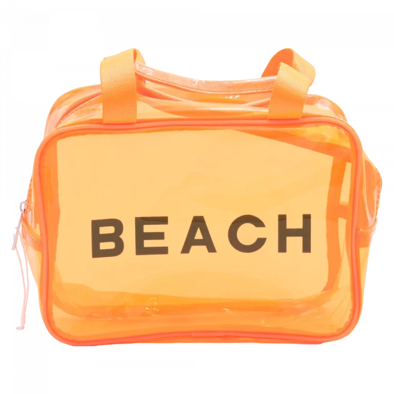 MUMUSO Kosmetiktasche groß aus PVC in Orange mit Beach-Print – praktische, transparente Tasche für Reisen oder Strand.