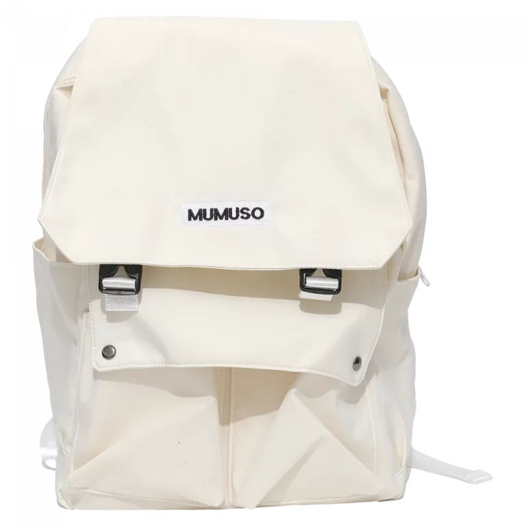MUMUSO großer Rucksack aus Nylonstoff mit mehreren Fächern in Beige – vielseitiger Rucksack für Schule und Arbeit.